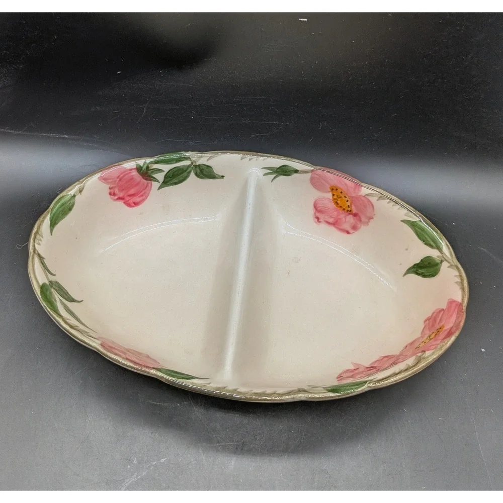 Franciscan Desert Rose Divided Vegetable Bowl Oval Pink Floral Earthenware USA